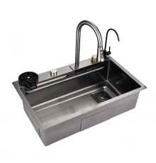 Кухонная мойка Art Decco Elegant Flow AEF117546, 75 см, со смесителем и дозатором, нержавеющая сталь, PVD графит