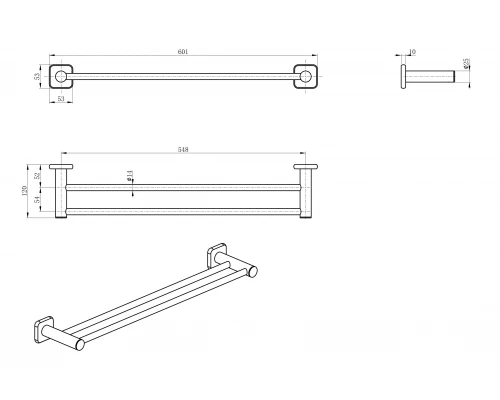 Полотенцедержатель двойной WONZON & WOGHAND, Темный графит (WW-V1102-GM)