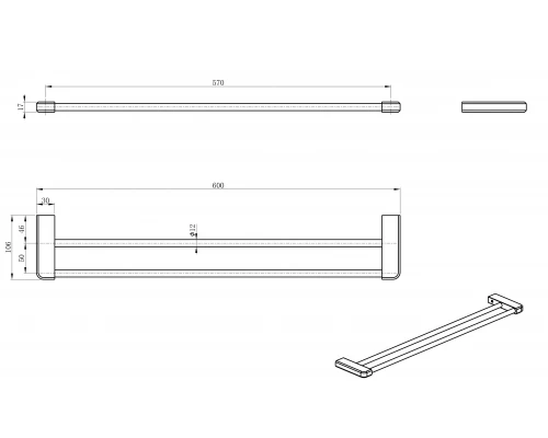 Полотенцедержатель двойной WONZON & WOGHAND, Черный матовый (WW-V3102-MB)