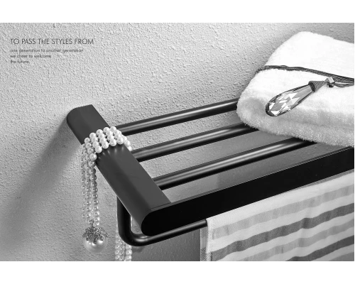 Полотенцедержатель с полкой WONZON & WOGHAND CARBON, Черный (WW-7781)