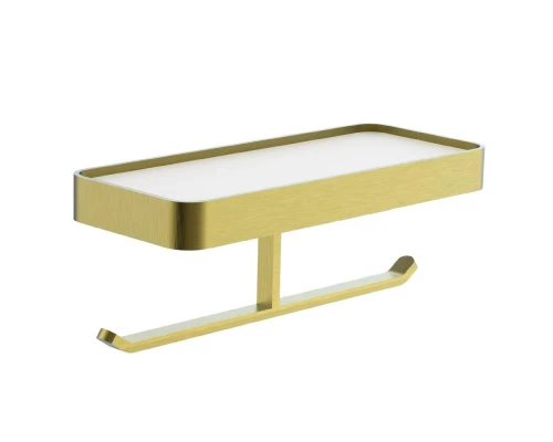 Двойной держатель для туалетной бумаги с полкой WONZON & WOGHAND LOTTE, Брашированное золото (WW-8356A-BG)