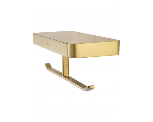 Двойной держатель для туалетной бумаги с полкой WONZON & WOGHAND LOTTE, Брашированное золото (WW-8356-BG)