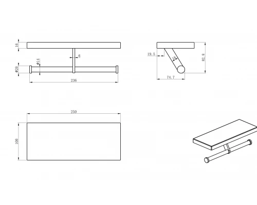 Двойной держатель для туалетной бумаги с полкой WONZON & WOGHAND, Черный матовый (WW-V3802-MB)