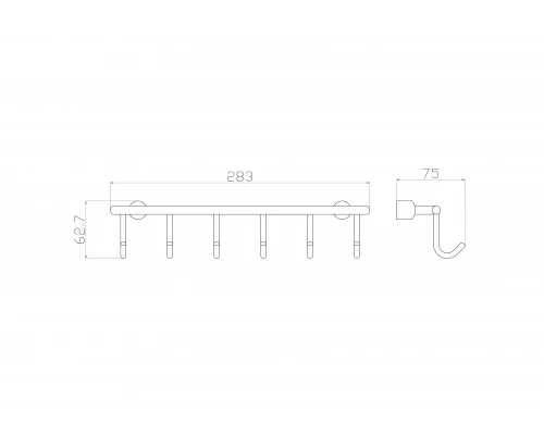 Вешалка с 6 крючками для ванной WONZON & WOGHAND, Хром (WW-9382-6)
