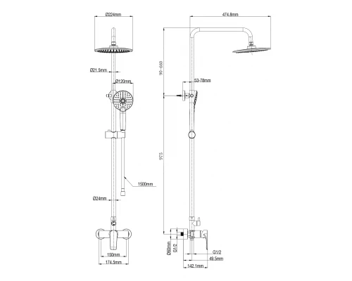 Душевая система WONZON & WOGHAND Blend, Черный матовый (WW-A30103-MB)