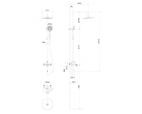 Душевая система WONZON & WOGHAND CLICK, Брашированное золото (WW-N3S962-BG)