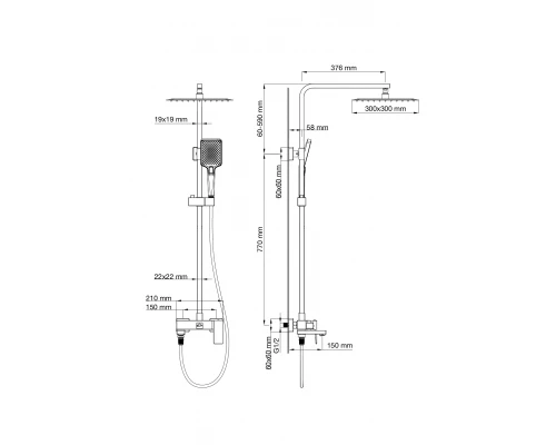 Душевая система WONZON & WOGHAND CUBE 2.0, Темный графит (WW-88047068-BGM)