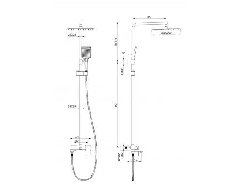 Душевая система WONZON & WOGHAND CUBE, Брашированное золото (WW-88739016-BG)