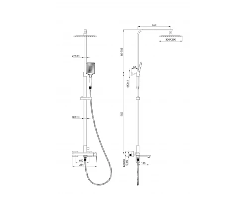Душевая система WONZON & WOGHAND DIAMOND, Черный матовый (WW-88739011-MB)