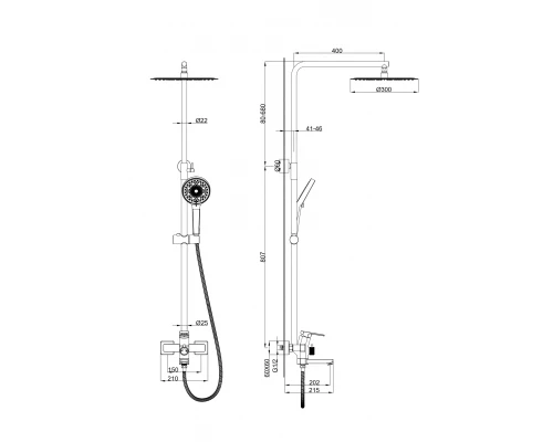 Душевая система WONZON & WOGHAND FRAME, Темный графит (WW-88739010-BGM)