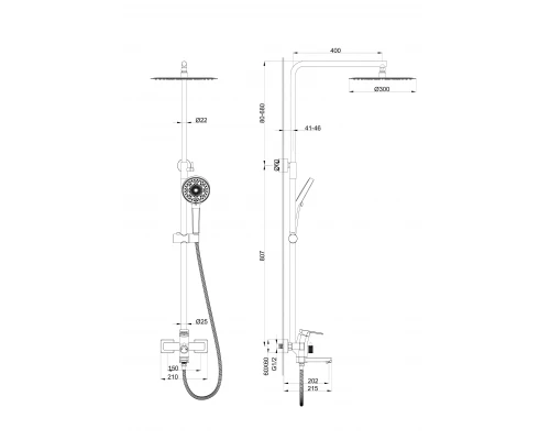 Душевая система WONZON & WOGHAND FRAME, Черный матовый (WW-88739010-MB)