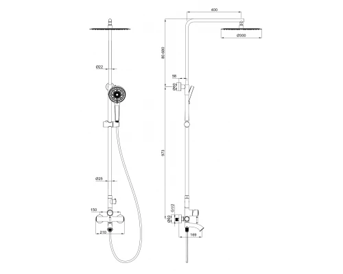 Душевая система WONZON & WOGHAND TOR, Черный матовый (WW-88047073-MB)