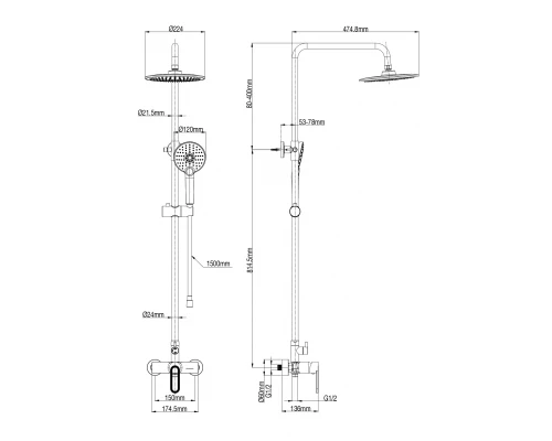 Душевая система WONZON & WOGHAND, Черный матовый (WW-B2166-A-MB)