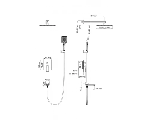 Душевая система встраиваемая WONZON & WOGHAND CUBE 2.0, Брашированное золото (WW-88087068-BG)