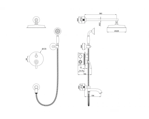 Душевая система встраиваемая WONZON & WOGHAND STEAM, Темный графит (WW-88939008-BGM)