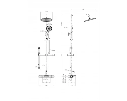 Душевая система с гигиеническим душем и термостатом WONZON & WOGHAND Plate, Брашированное золото (WW-C3017-A1-BG)