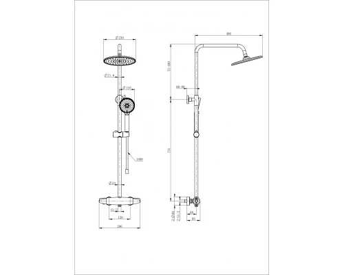 Душевая система с термостатом WONZON & WOGHAND CAPSULE, Брашированное золото (WW-B3031-A- BG)