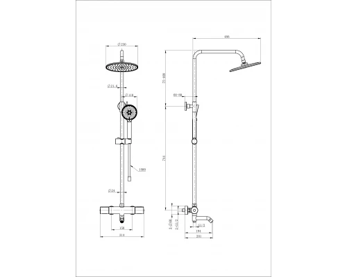 Душевая система с термостатом WONZON & WOGHAND INN 2, Черный матовый (WW-A3006-T1-MB)