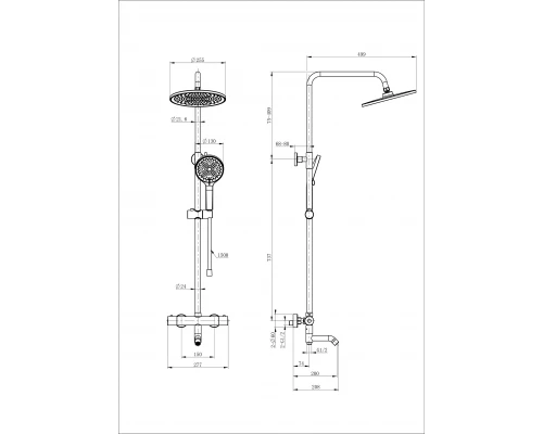 Душевая система с термостатом WONZON & WOGHAND INN 3, Темный графит (WW-B3065-T1-BGG)