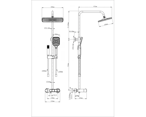 Душевая система с термостатом WONZON & WOGHAND MUSE Corno, Темный графит (WW-B3112-BGG)
