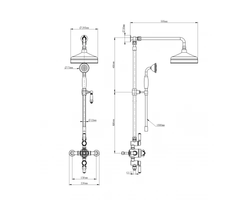 Душевая система с термостатом WONZON & WOGHAND RETRO, Черный матовый (WW-B3041-MB)