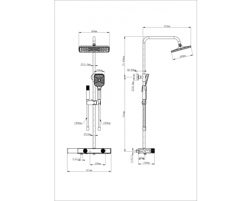 Душевая система с термостатом WONZON & WOGHAND Shelf, Черный матовый (WW-B4161-MB)