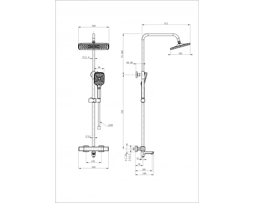 Душевая система с термостатом WONZON & WOGHAND STAY 2, Черный матовый (WW-B3016-T1-MB)