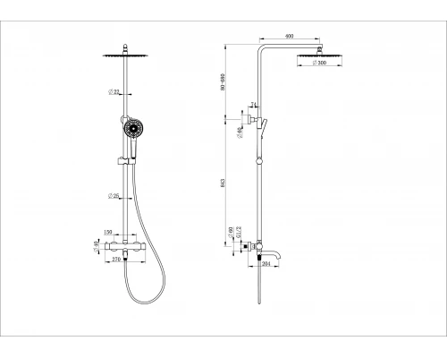 Душевая система с термостатом WONZON & WOGHAND STICK, Брашированное золото (WW-88739903-BG)