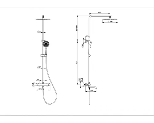 Душевая система с термостатом WONZON & WOGHAND STICK, Темный графит (WW-88739903-BGM)
