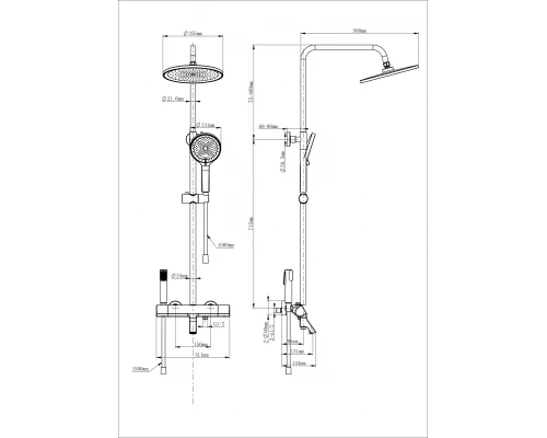 Душевая система с термостатом WONZON & WOGHAND The ONE, Темный графит (WW-B3094-BGG)