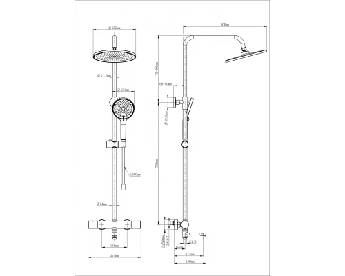 Душевая система с термостатом WONZON & WOGHAND, Брашированное золото (WW-B3069-BG)