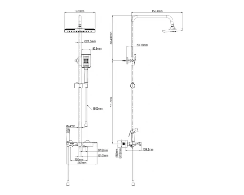 Душевая система с термостатом WONZON & WOGHAND, Хром (WW-B3310-CR)