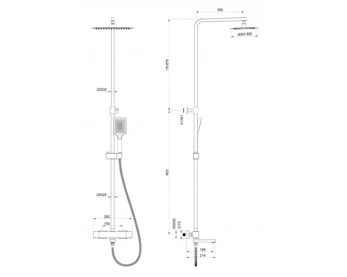 Душевая система с термостатом WONZON & WOGHAND, Черный матовый (WW-88739901-MB)