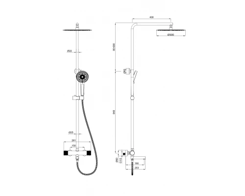 Душевая система с термостатом WONZON & WOGHAND, Черный матовый (WW-88739902-MB)
