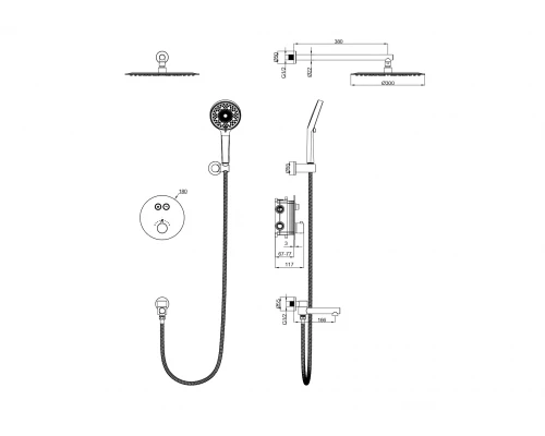 Душевая система с термостатом встраиваемая WONZON & WOGHAND STICK, Хром (WW-88929010-CR)