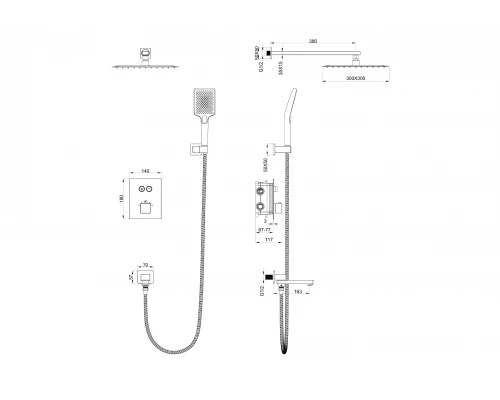 Душевая система с термостатом встраиваемая WONZON & WOGHAND, Темный графит (WW-88929003-BGM)