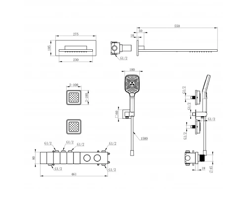 Душевая система с термостатом встраиваемая WONZON & WOGHAND, Хром (WW-D4538-A-CR)