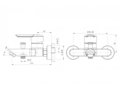 Смеситель для ванны WONZON & WOGHAND BAROQUE, Хром (WW-193101-CR)