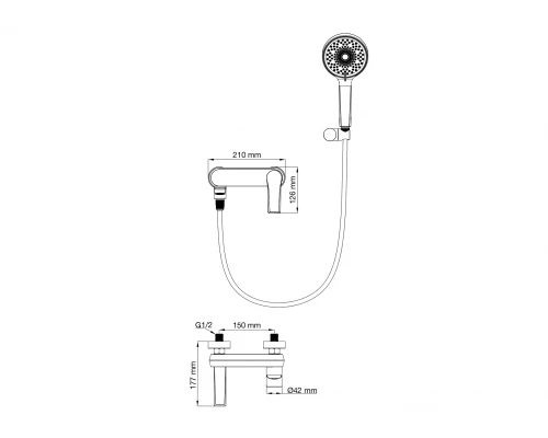 Смеситель для ванны с душем WONZON & WOGHAND BRILLIANT, Темный графит (WW-88037079-BGM)