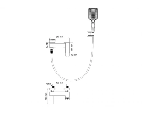 Смеситель для ванны с душем WONZON & WOGHAND CUBE 2.0, Хром (WW-88037068-CR)