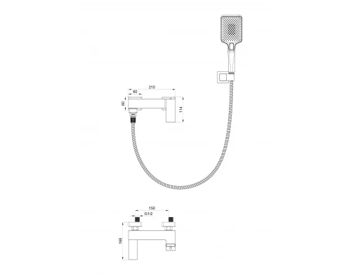 Смеситель для ванны с душем WONZON & WOGHAND CUBE, Брашированное золото (WW-88639016- BG)