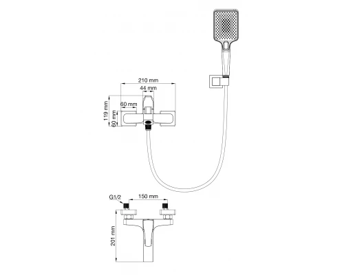 Смеситель для ванны с душем WONZON & WOGHAND FLEX, Брашированное золото (WW-88037072-BG)