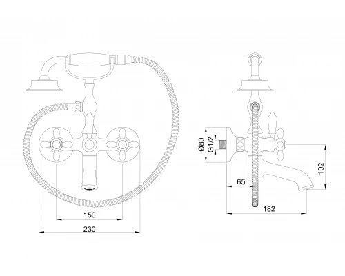 Смеситель для ванны с душем WONZON & WOGHAND RETRO, Черный матовый (WW-88639020-MB)