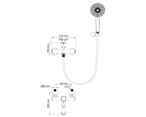 Смеситель для ванны с душем WONZON & WOGHAND TOR, Брашированное золото (WW-88037073-BG)