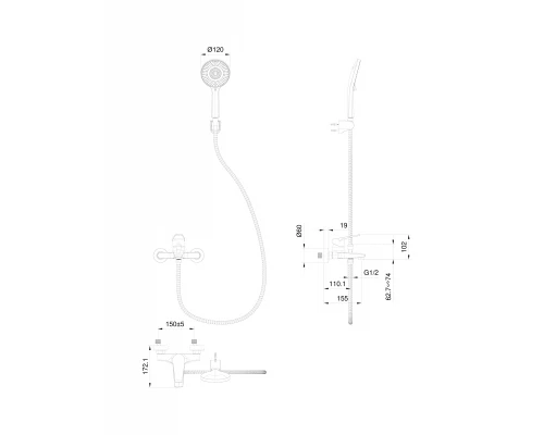 Смеситель для ванны с душем WONZON & WOGHAND, Брашированное золото (WW-A30891-BG)
