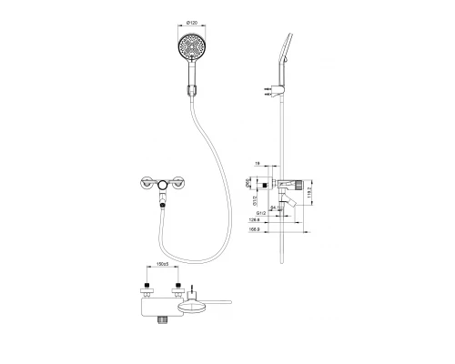 Смеситель для ванны с душем WONZON & WOGHAND, Темный графит (WW-FE05L221-BGG)