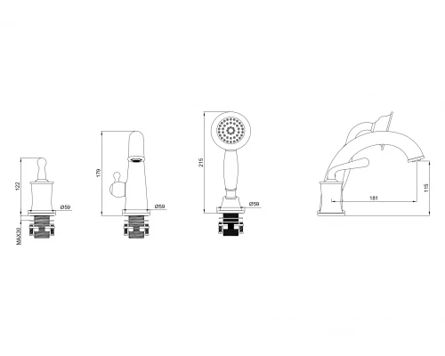 Смеситель на борт ванны WONZON & WOGHAND STEAM, Темный графит (WW-88659008-BGM)