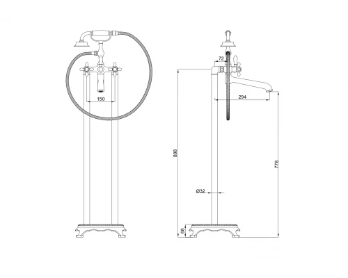Смеситель для ванны напольного монтажа WONZON & WOGHAND RETRO, Черный матовый (WW-88649020-MB)
