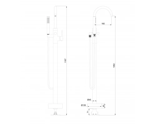 Смеситель для ванны напольного монтажа WONZON & WOGHAND STICK, Хром (WW-88649017-CR)