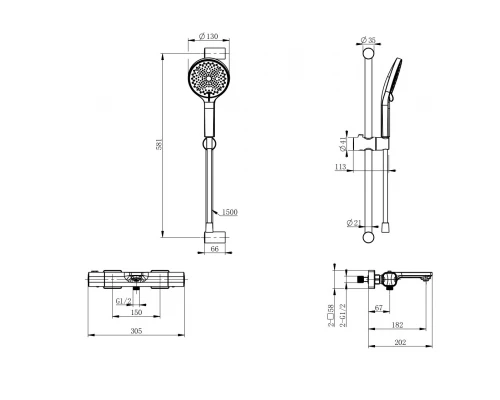 Смеситель для ванны с душем и термостатом WONZON & WOGHAND SOLID, Черный матовый (WW-C2011-A-MB)